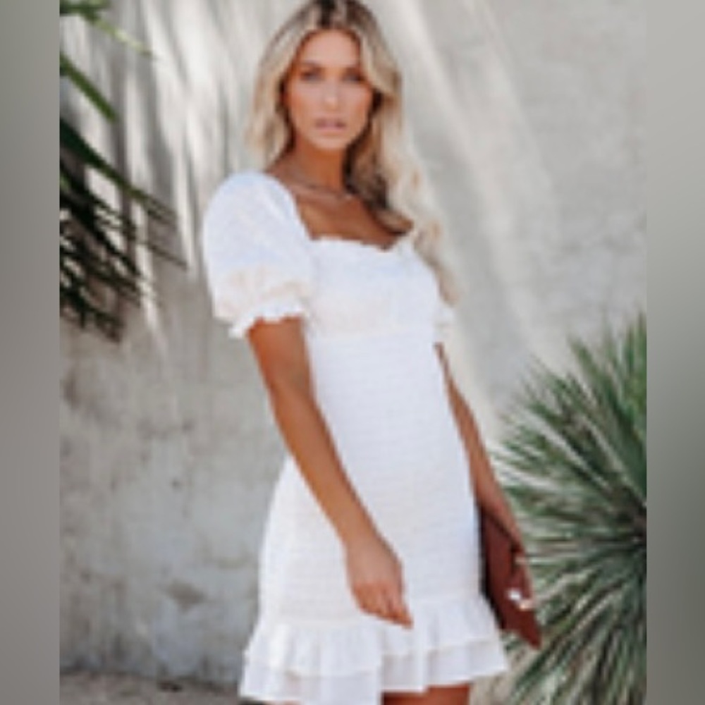 White Picket Fence Smocked Eyelet Ruffle Dress - Small / Off White